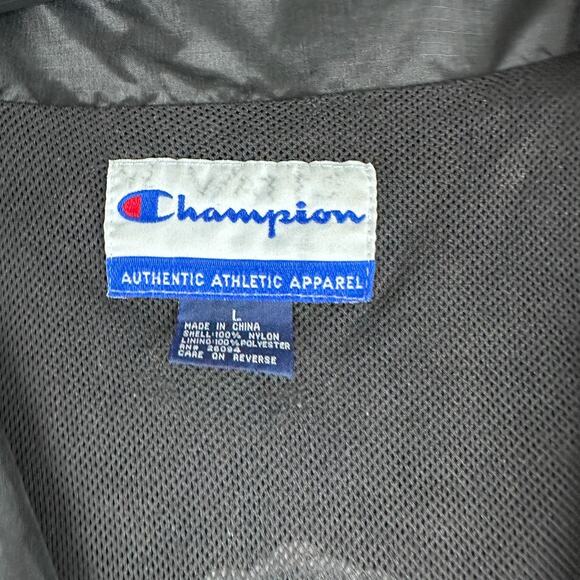 Champion Jacket Mens Large Black Blue Nylon Windbreaker Lined Full Zip Coat - Picture 6 of 13
